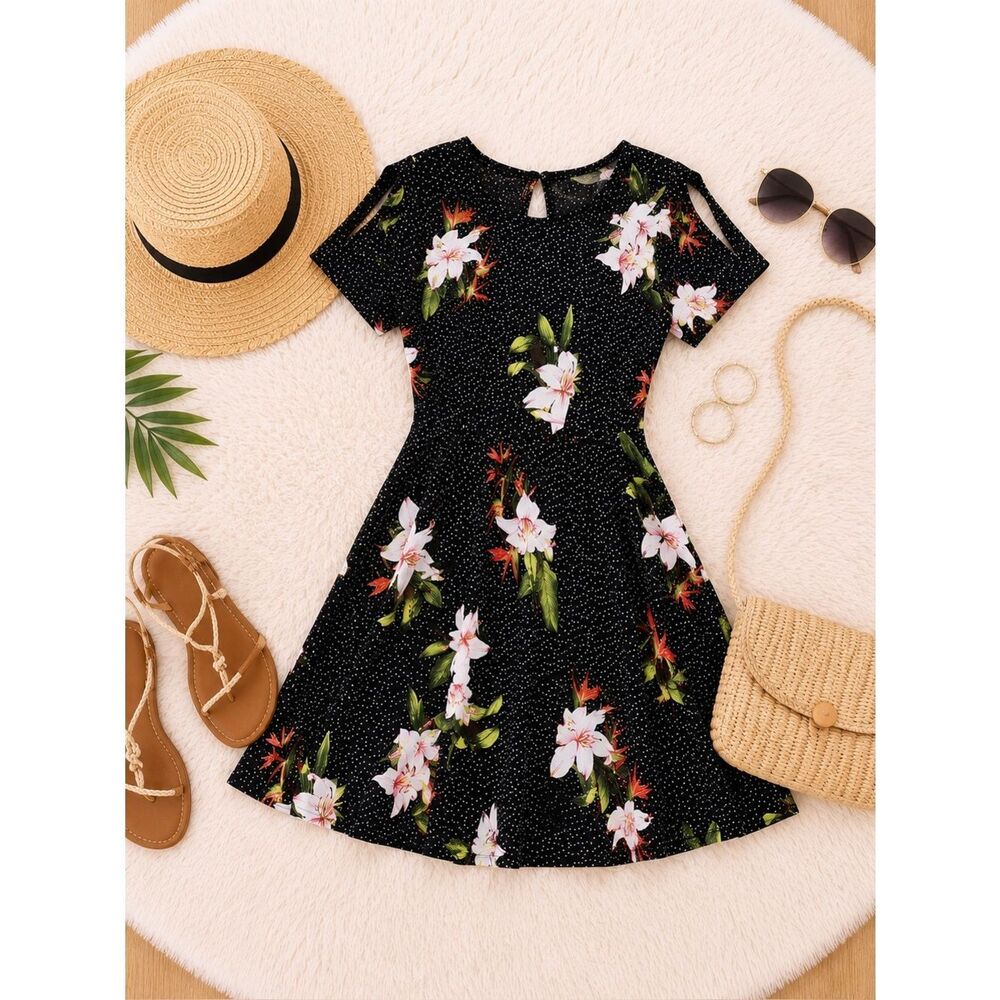 Lulu's black Floral Sundress Mini for Wedding Guest